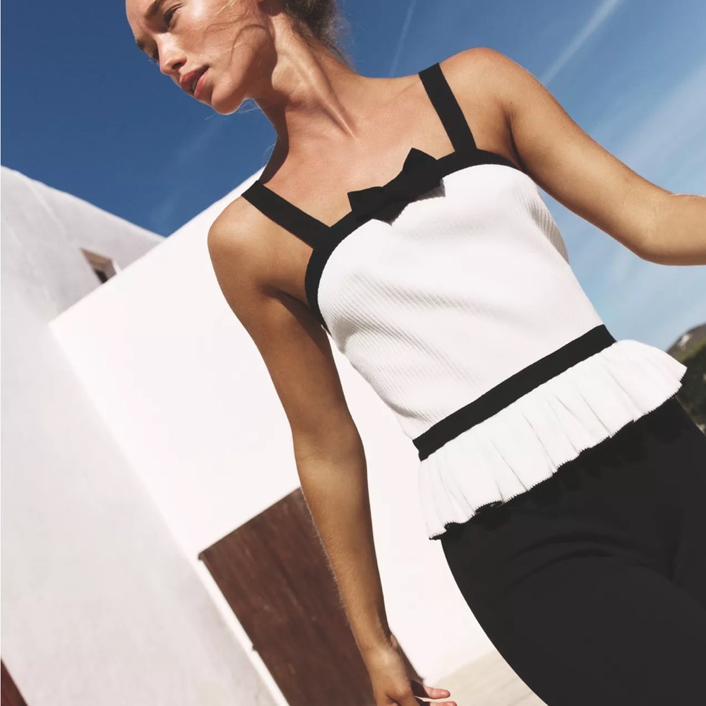 Zara Chic Black and White Peplum Top Size S